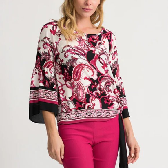 NWT $179 JOSEPH RIBKOFF Pink Black White Blouse XS 4 - Picture 2 of 5